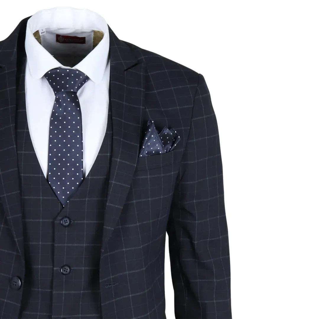 IM3 - Men's Navy Checked Tailored Fit Suit