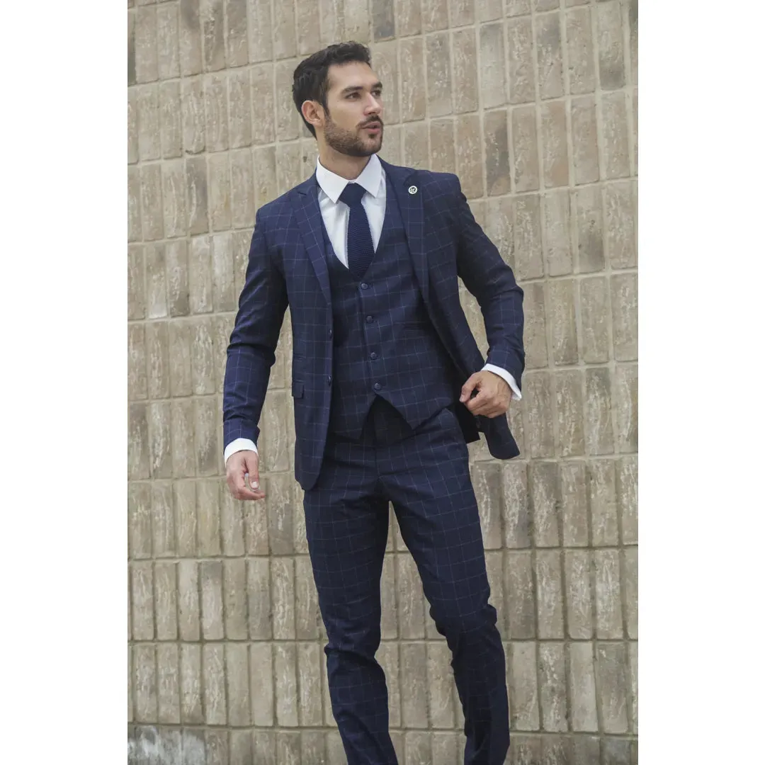 IM3 - Men's Navy Checked Tailored Fit Suit