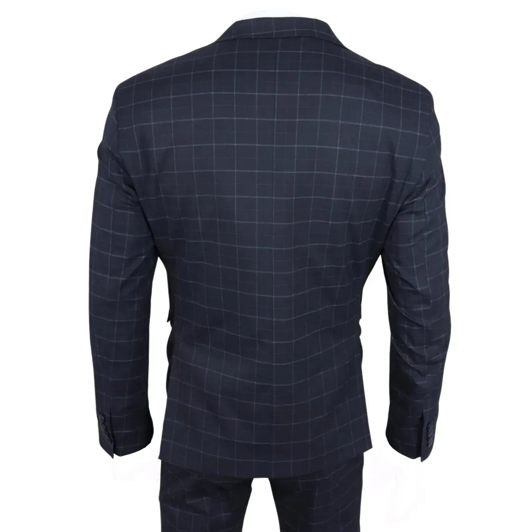 IM3 - Men's Navy Checked Tailored Fit Suit