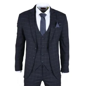 IM3 - Men's Navy Checked Tailored Fit Suit