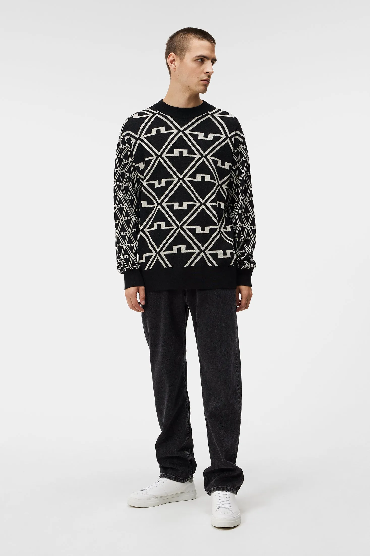 Isaac Jacquard Knitted Sweater / Black