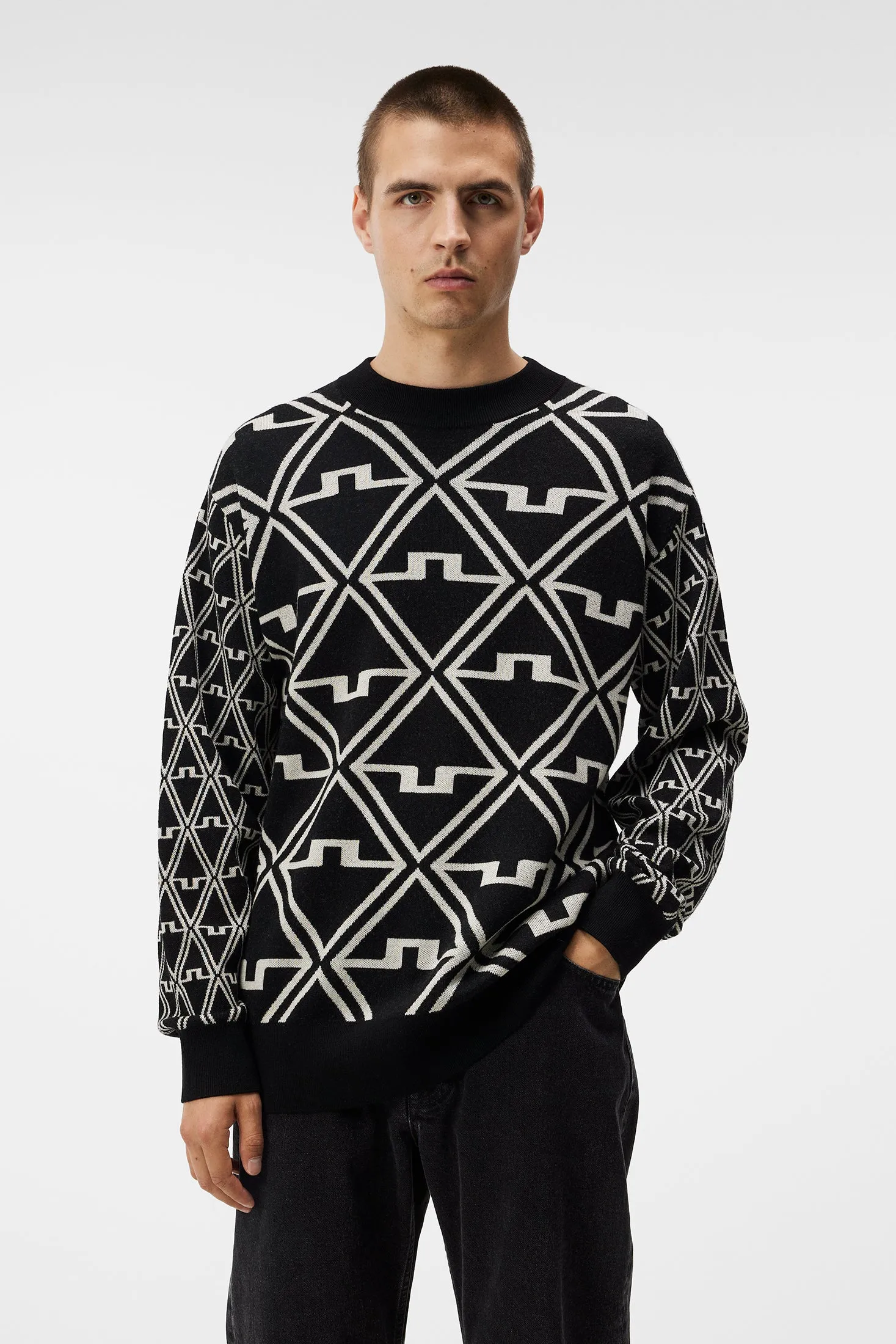 Isaac Jacquard Knitted Sweater / Black