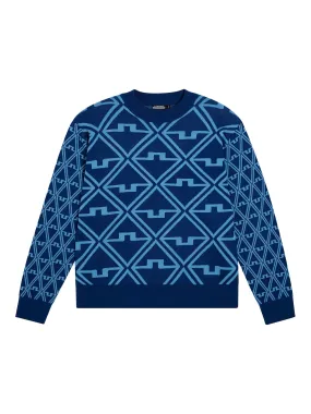 Isaac Jacquard Knitted Sweater / Estate Blue Diamond