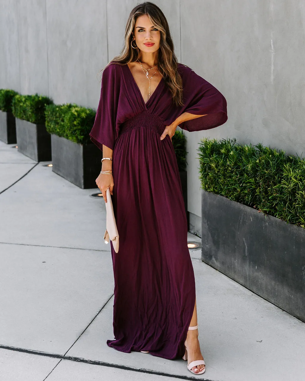 Kimona Smocked Kimono Maxi Dress