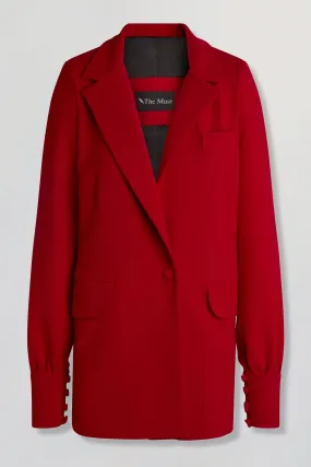 Lantern sleeve crepe blazer in red