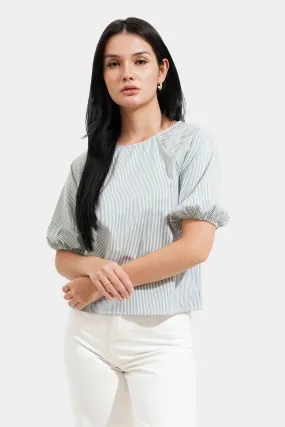 Lantern Sleeve Striped Top