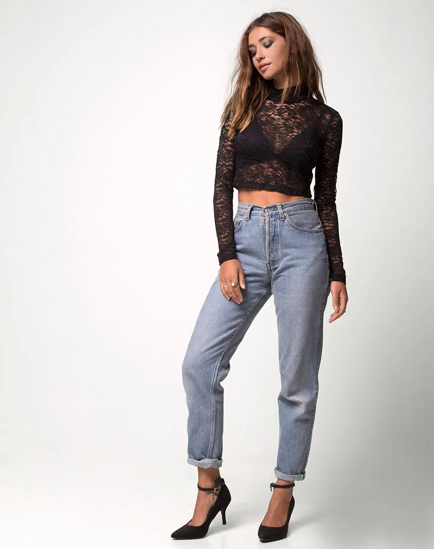 Lara Crop Top in Rose Lace Black