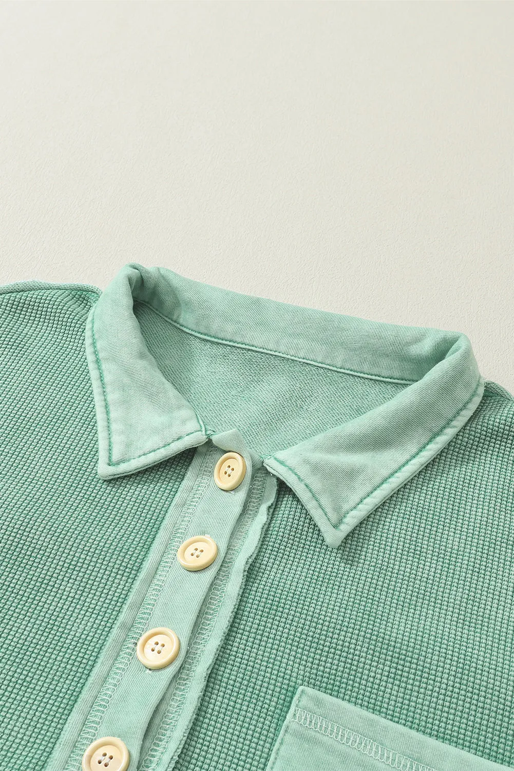 Laurel Green Waffle Exposed Seam Pocket Henley Sweatshirt