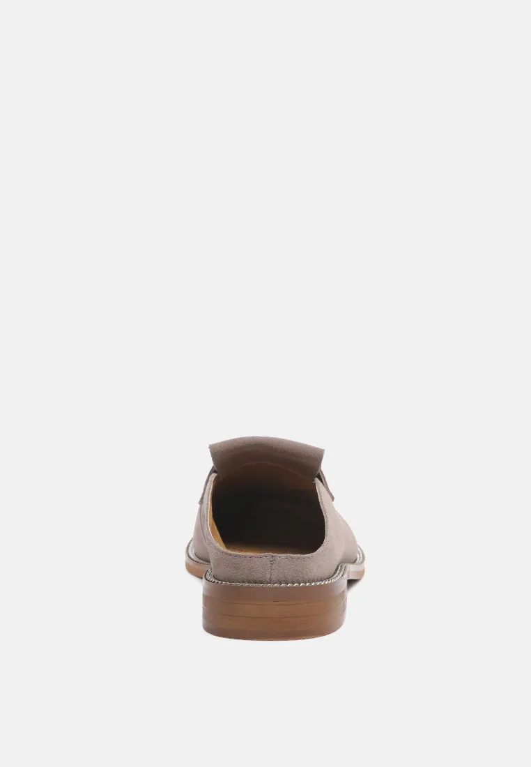 LENA Taupe Genuine Suede Mules