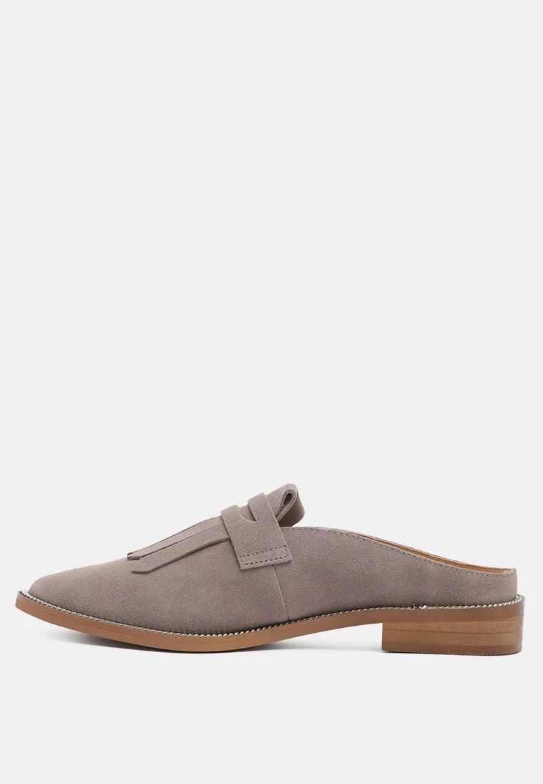 LENA Taupe Genuine Suede Mules