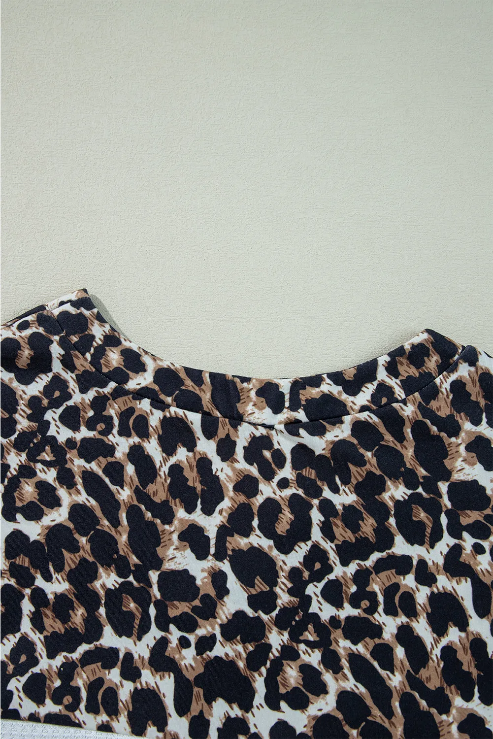 Leopard Waffle Knit Patchwork Button V Neck Top