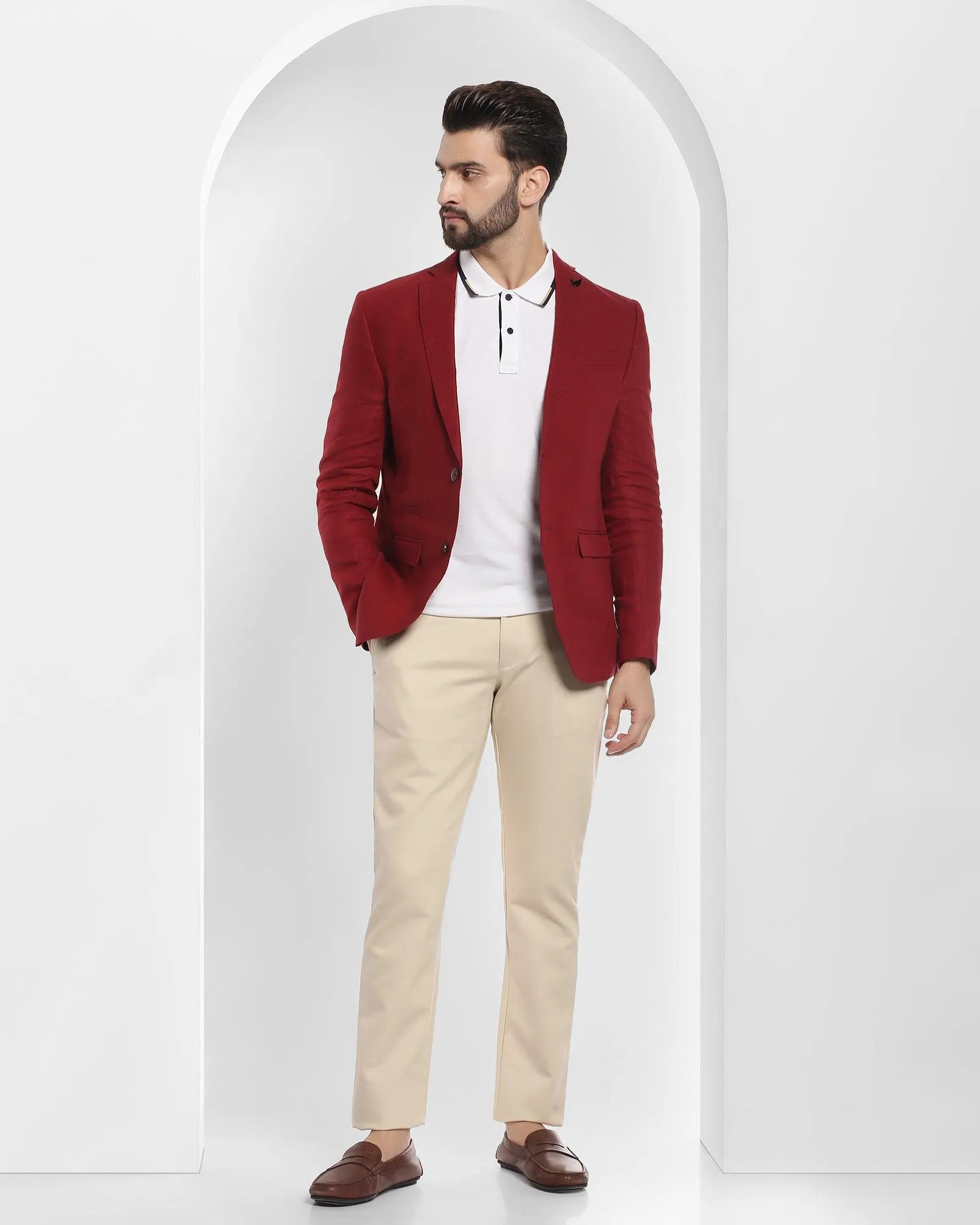 Linen Casual Maroon Solid Blazer - Nigel