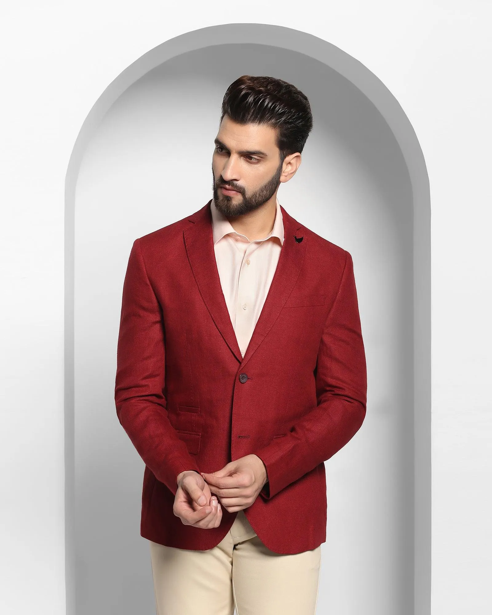 Linen Casual Maroon Solid Blazer - Nigel