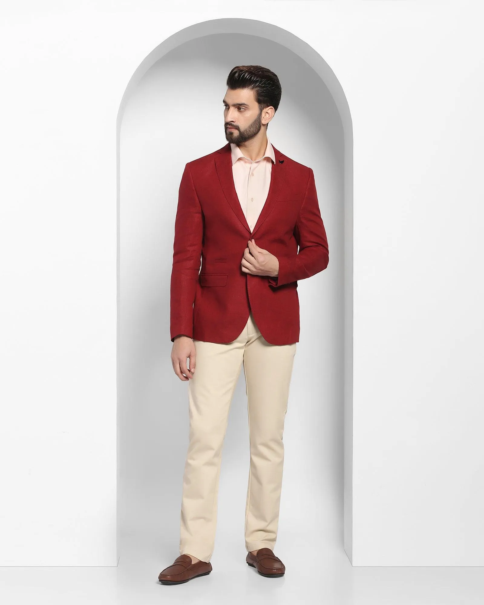 Linen Casual Maroon Solid Blazer - Nigel