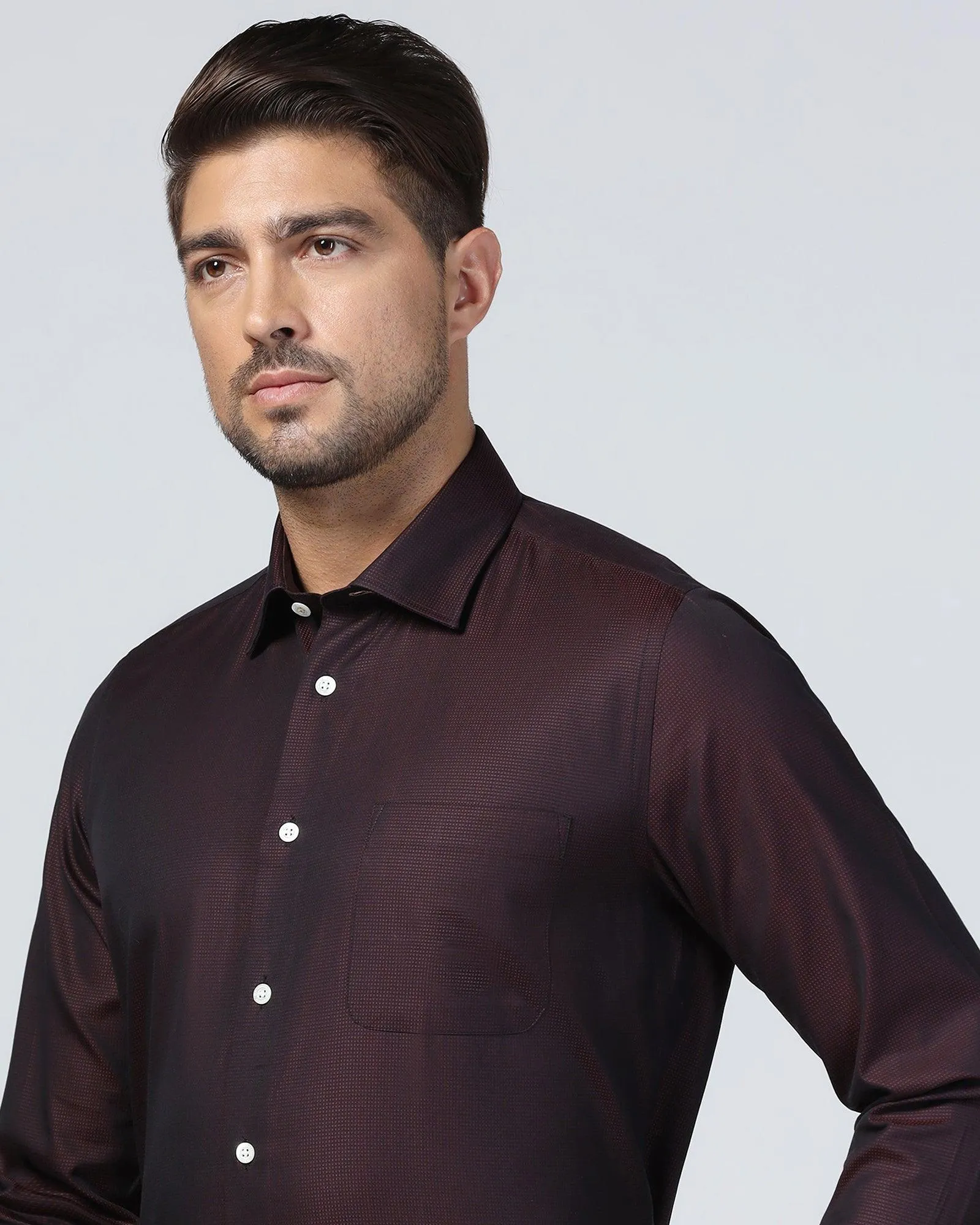 Luxe Formal Maroon Textured Shirt - Hazel