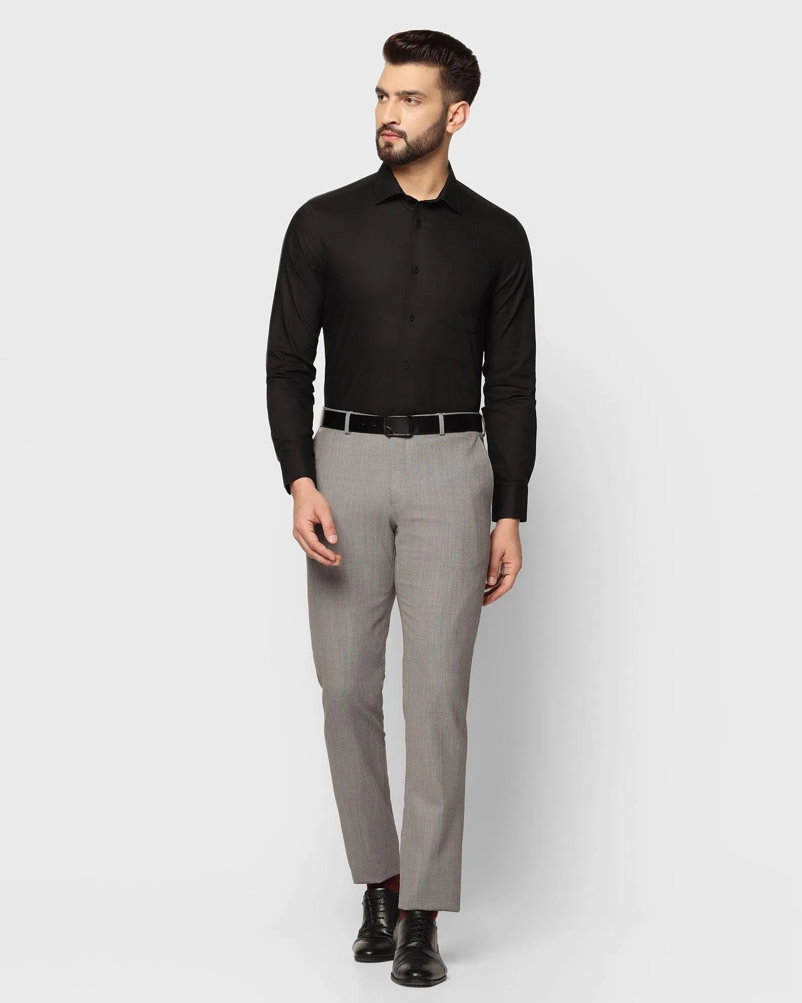 Luxe Slim Comfort B-95 Formal Grey Textured Trouser - Term