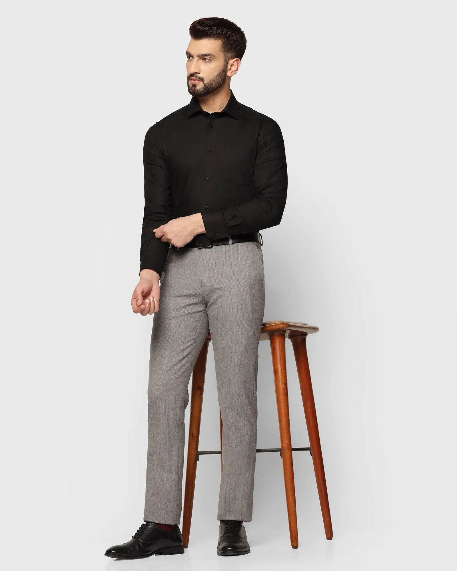 Luxe Slim Comfort B-95 Formal Grey Textured Trouser - Term