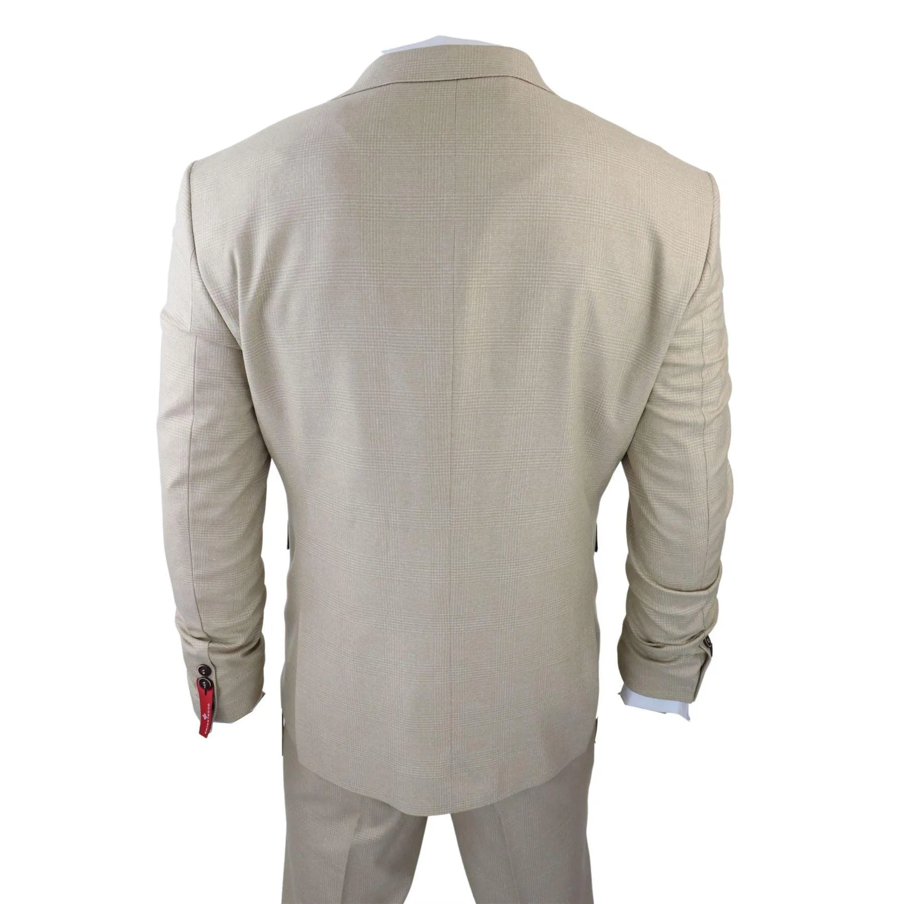 Mens 3 Piece Suit Prince Of Wales Check Cream Beige Tailored Fit Vintage Wedding