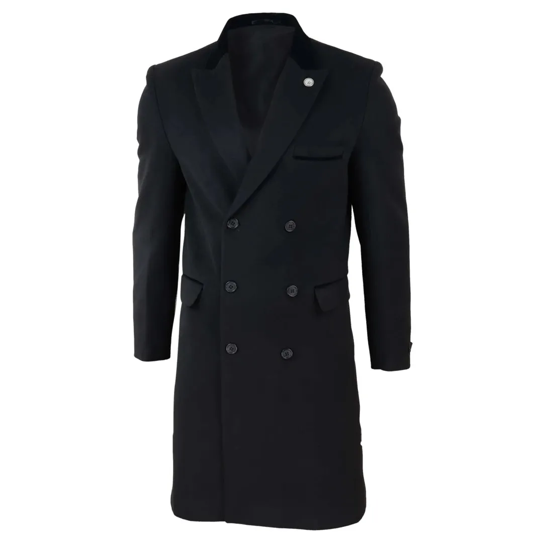 Men's 3/4 Long Double Breasted Overcoat Jacket Wool Coat Peaky Blinders