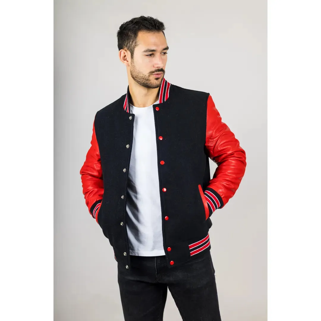 Men's Black Red Varsity Bomber Jacket