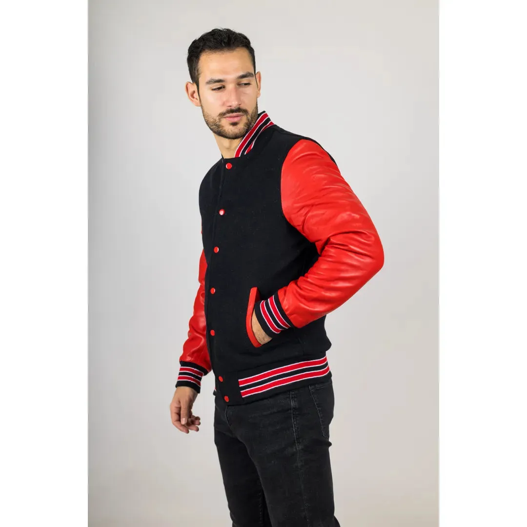 Men's Black Red Varsity Bomber Jacket