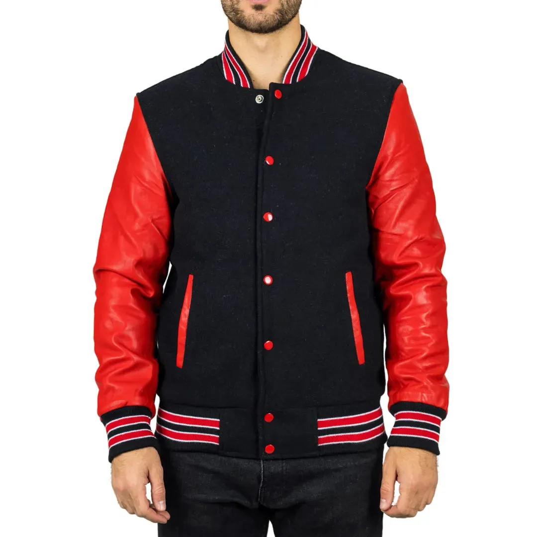 Men's Black Red Varsity Bomber Jacket