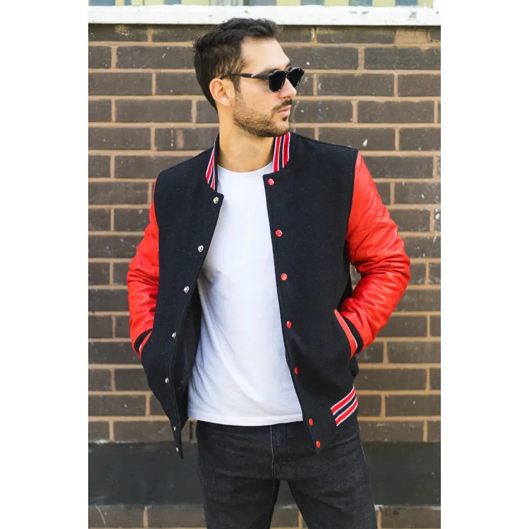 Men's Black Red Varsity Bomber Jacket