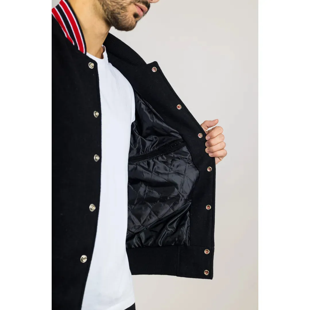 Men's Black Red Varsity Bomber Jacket