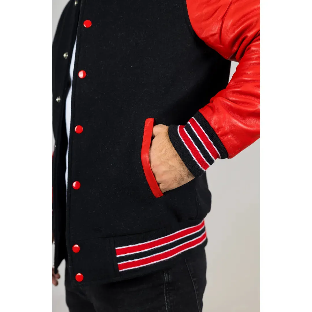 Men's Black Red Varsity Bomber Jacket