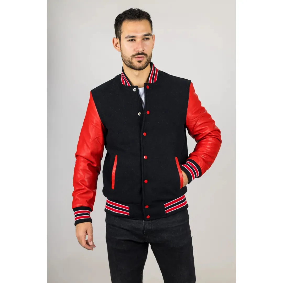 Men's Black Red Varsity Bomber Jacket