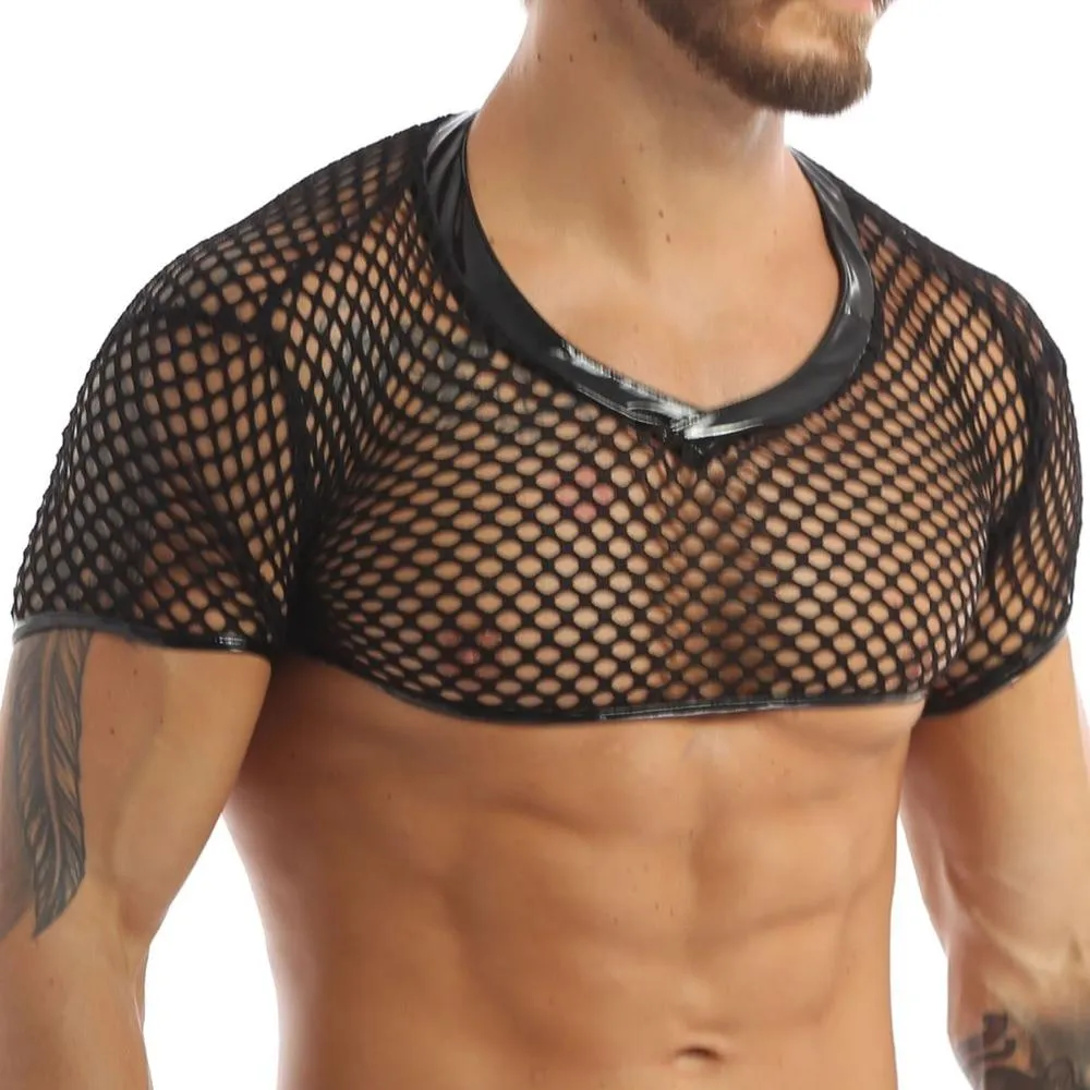 Mens Fishnet Crop Top Black