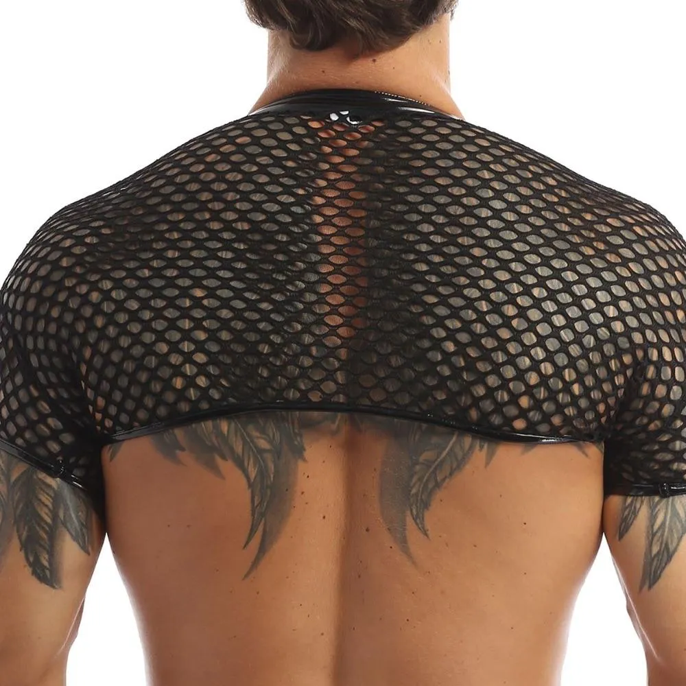 Mens Fishnet Crop Top Black