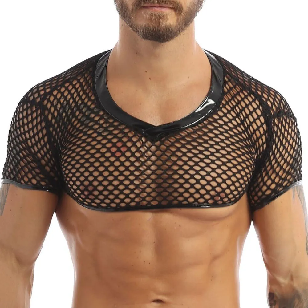 Mens Fishnet Crop Top Black