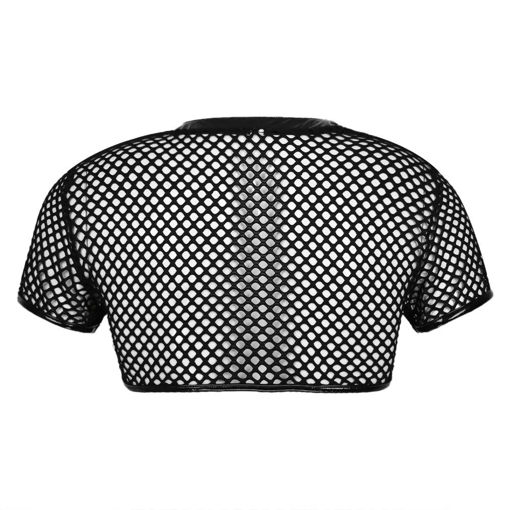 Mens Fishnet Crop Top Black