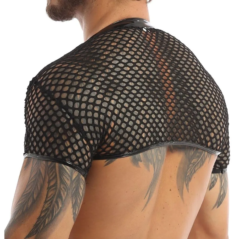 Mens Fishnet Crop Top Black