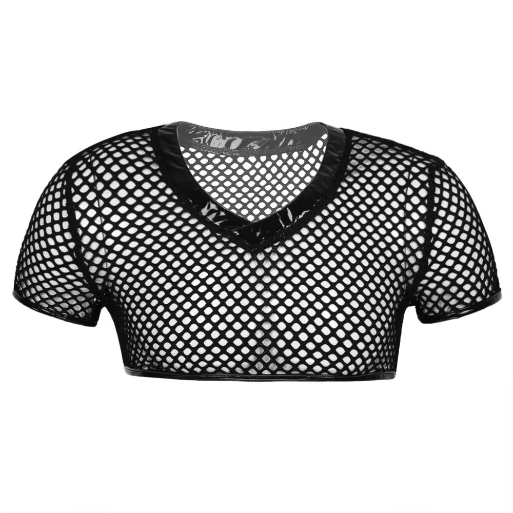 Mens Fishnet Crop Top Black