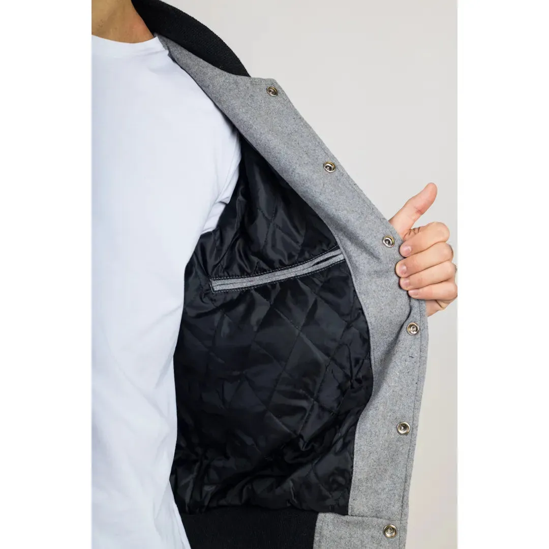 Men's Grey Black Varsity Bomber Jacket