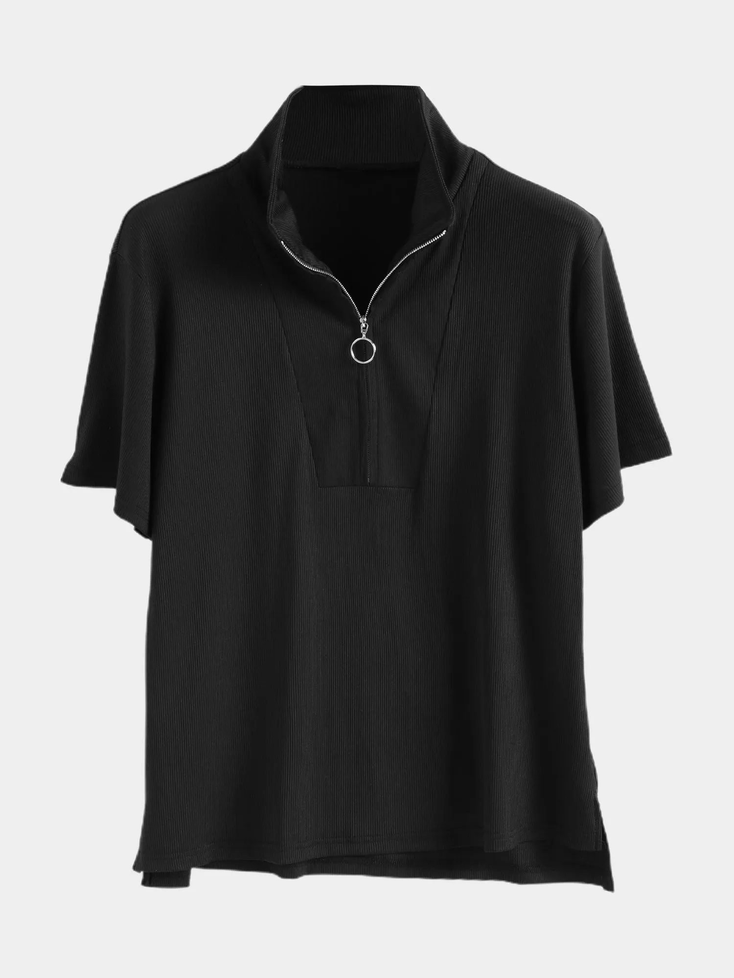 Midsize Ribbed Half-Zip Top with Side Split