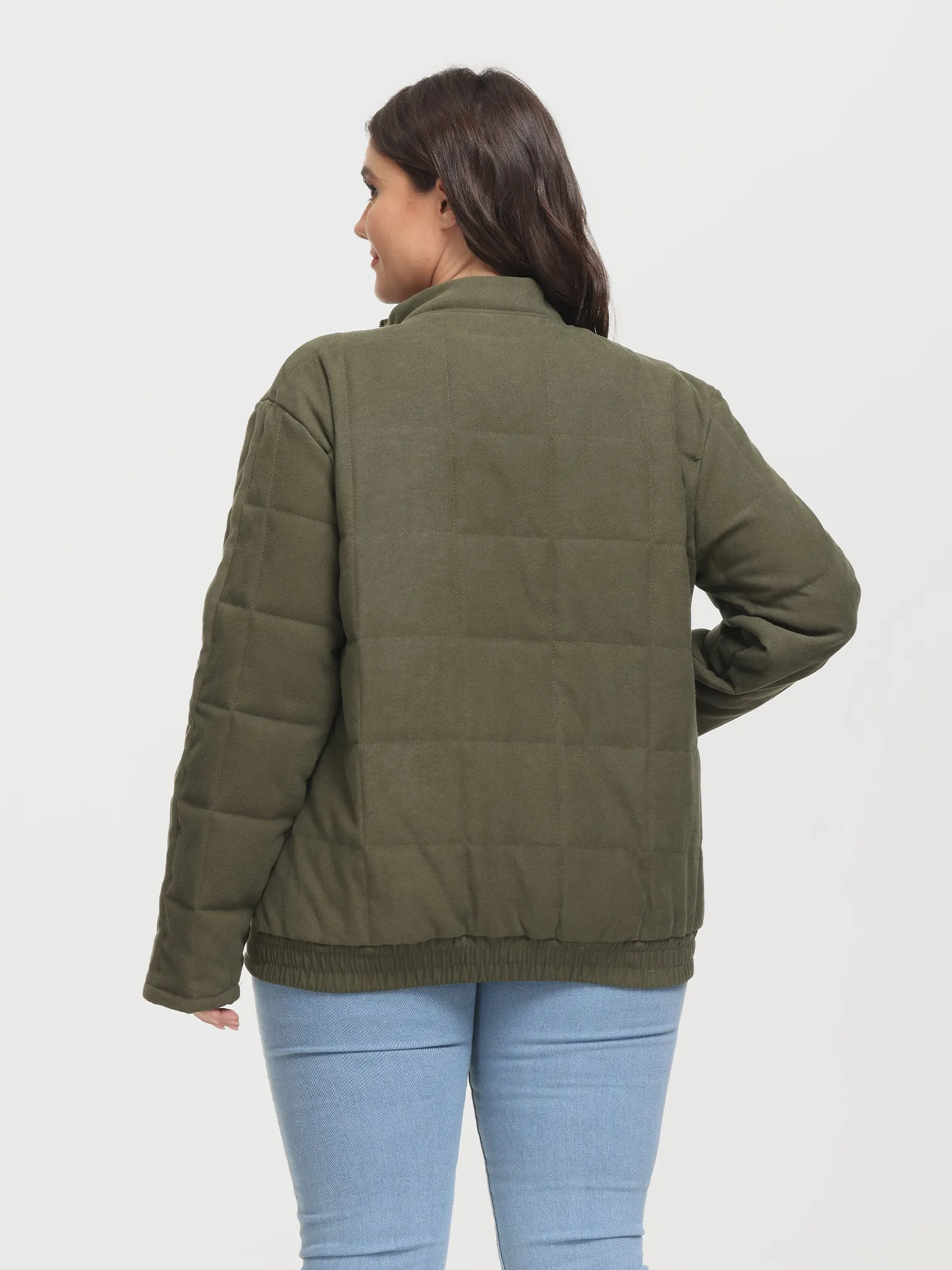 Midsize Zip-Up Long Sleeve Quilt Jacket with Pockets