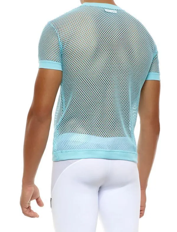 Modus Vivendi Mesh T-Shirt C-Through Muscle Fit Light Blue Shirt 08033 B71