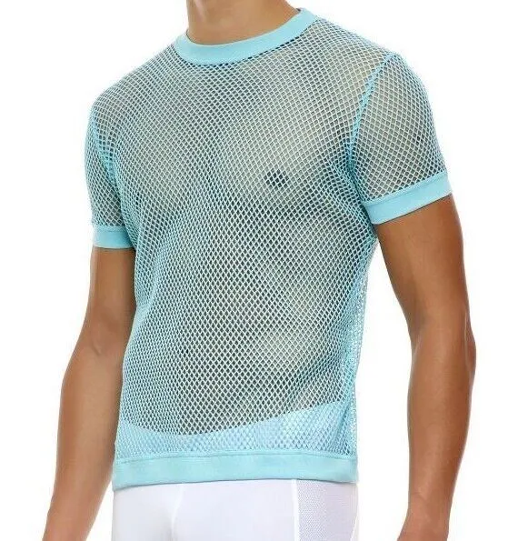 Modus Vivendi Mesh T-Shirt C-Through Muscle Fit Light Blue Shirt 08033 B71