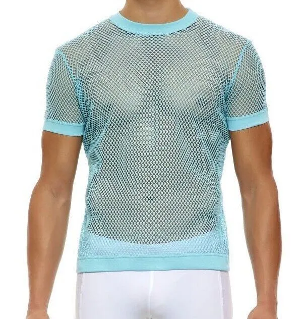 Modus Vivendi Mesh T-Shirt C-Through Muscle Fit Light Blue Shirt 08033 B71