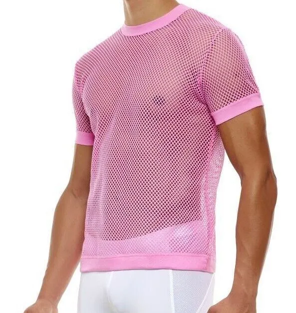 Modus Vivendi Mesh T-Shirt C-Through Muscle Fit Neon Pink Shirt 08033 B71