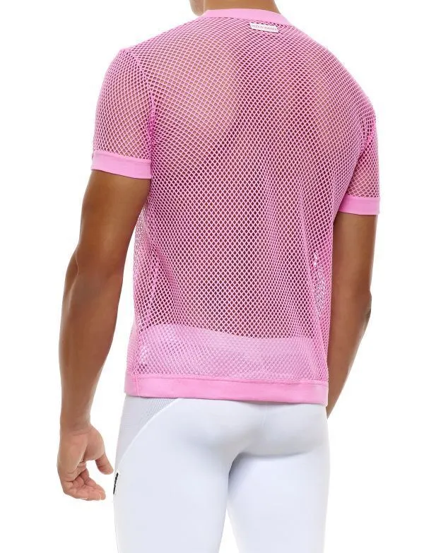 Modus Vivendi Mesh T-Shirt C-Through Muscle Fit Neon Pink Shirt 08033 B71