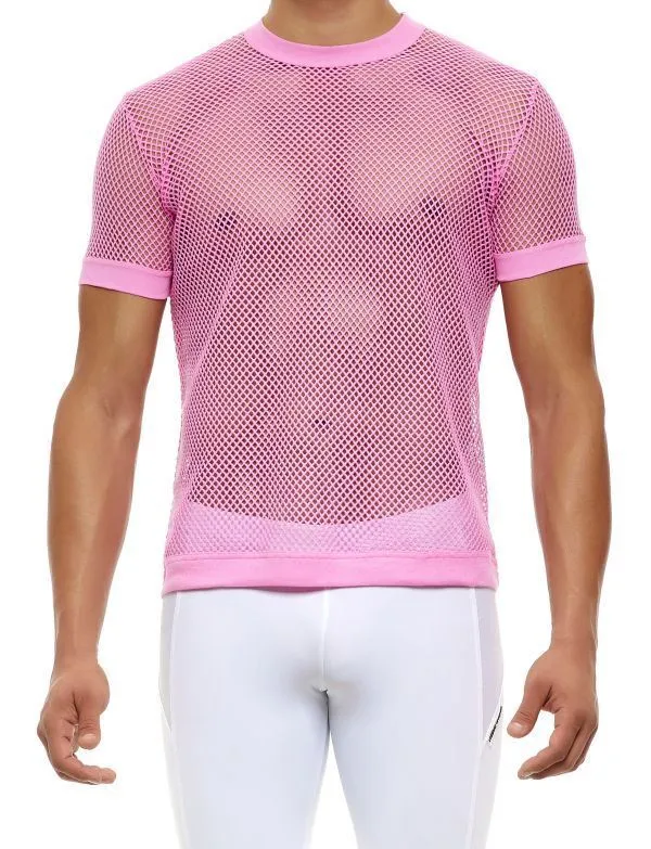 Modus Vivendi Mesh T-Shirt C-Through Muscle Fit Neon Pink Shirt 08033 B71