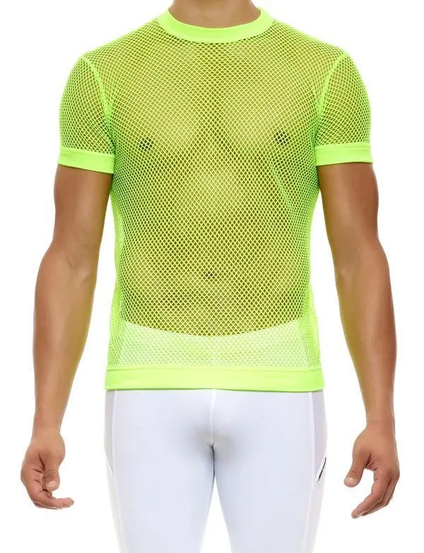 Modus Vivendi Mesh T-Shirt C-Through Muscle Fit Neon Yellow Shirt 08033 B71