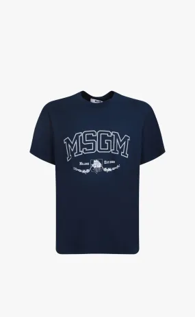 MSGM COLLEGE EST.2009 PRINT DARK BLUE T-SHIRT