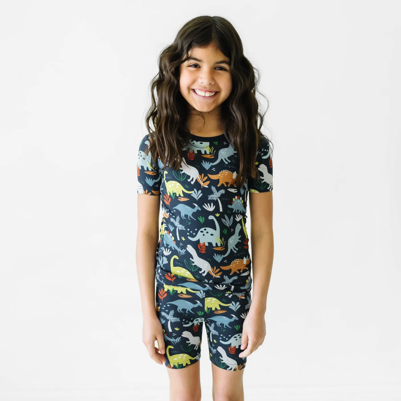 Navy Jurassic Jungle Two-Piece Short Sleeve & Shorts Pajama Set