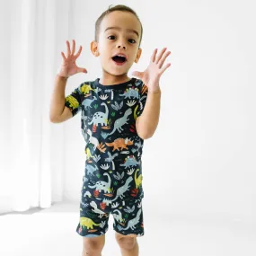 Navy Jurassic Jungle Two-Piece Short Sleeve & Shorts Pajama Set