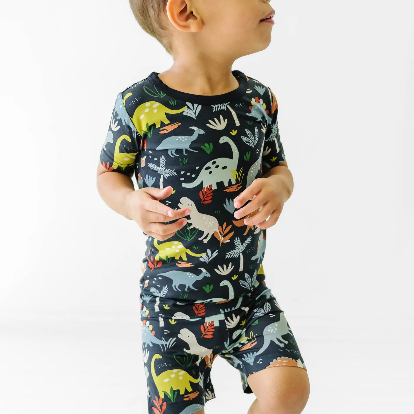 Navy Jurassic Jungle Two-Piece Short Sleeve & Shorts Pajama Set